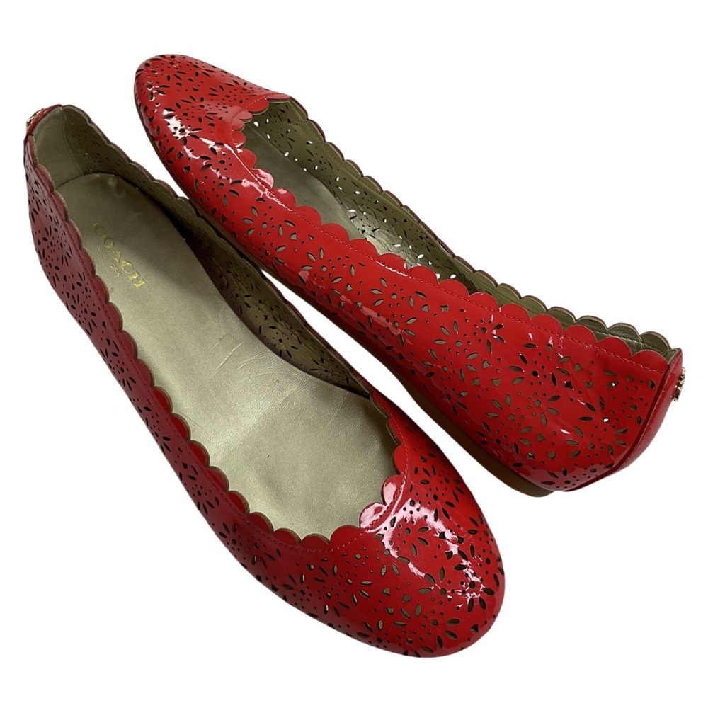 Coach carsin flats Sz 9 Patent Leather Laser Cut Floral Scalloped Ballet  Womens